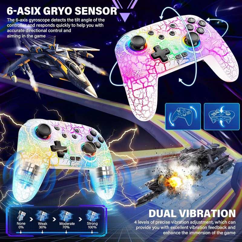 DBEPANK Store Switch Controller, Wireless Switch Pro Controller for Switch/Switch 2/Switch Lite/Switch OLED, 10 Color LED Switch Controllers, Programmable 1000mAh Switch Remote Gamepad with Wake Up, Turbo Vibration, White - Image 3